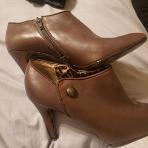 chocolate brown leather booties